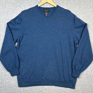 Toscano Sweater Mens Large Heather Blue Merino Wool Long Sleeve V-Neck Italy